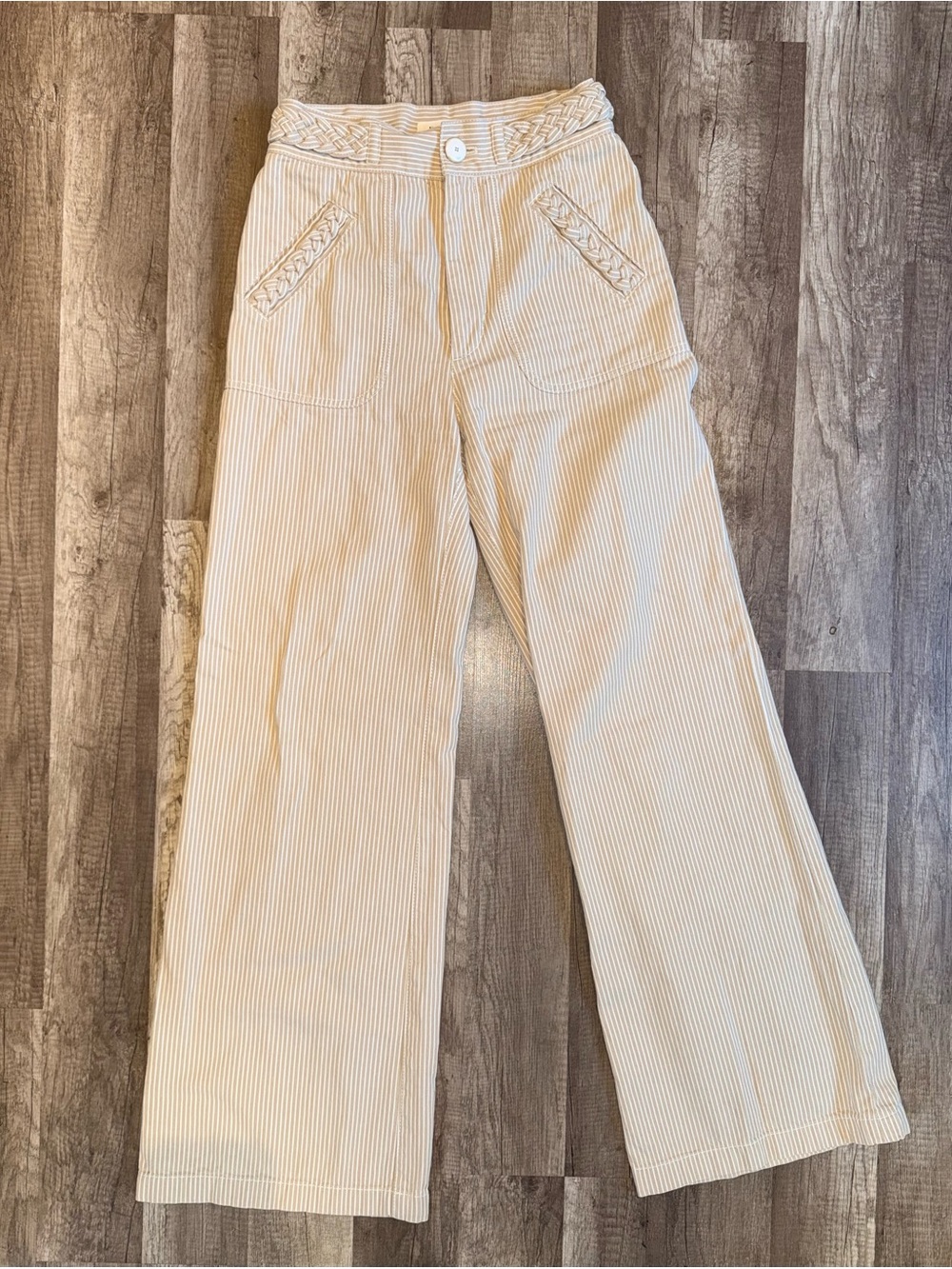 Masscob High-Rise Wide Leg Pants in Tan/Cream Stripe w Braid details - 6